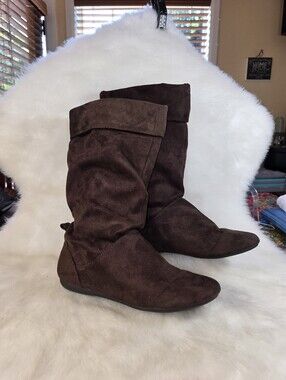 Trend Report "Lini" Slouch Boots Chocolate Faux Suede Mid-Calf - Women